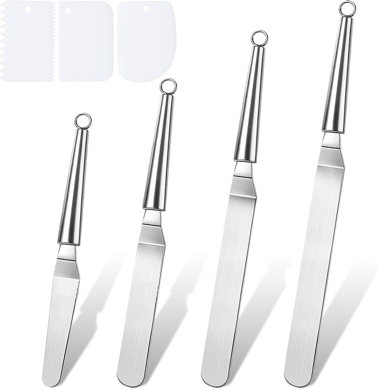 Offset Spatula Set, Cake Decorating Tools with 4, 6, 8 & 10 Inch Blades and 3 Pc