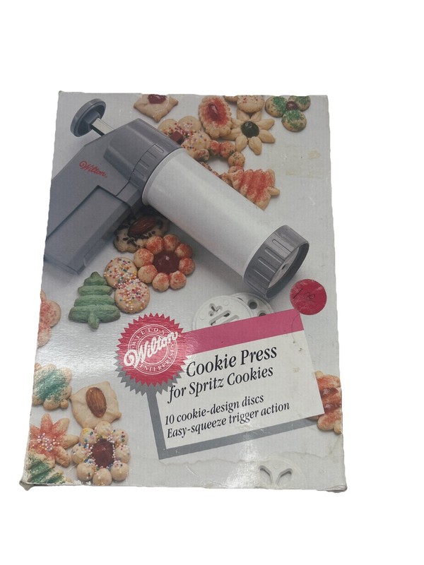 Wilton Cookie Press for Spritz Cookies Easy Squeeze Trigger 8 Discs 1988 VTG