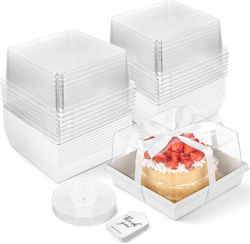 7 X 7 X 4 Inches Paper Cake Boxes with Clear Lids, 40 Pack Disposable Charcuteri