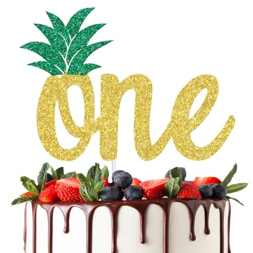 Pineapple One Cake Topper Gold Glitter, 1st Birthday Party Decorations, Aloha gallery