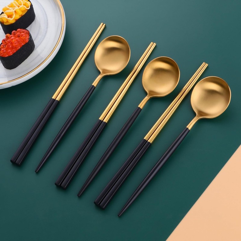 Reusable Chopstick and Spoon Set,Stainless Steel Korean Spoons Chopsticks,Met... gallery