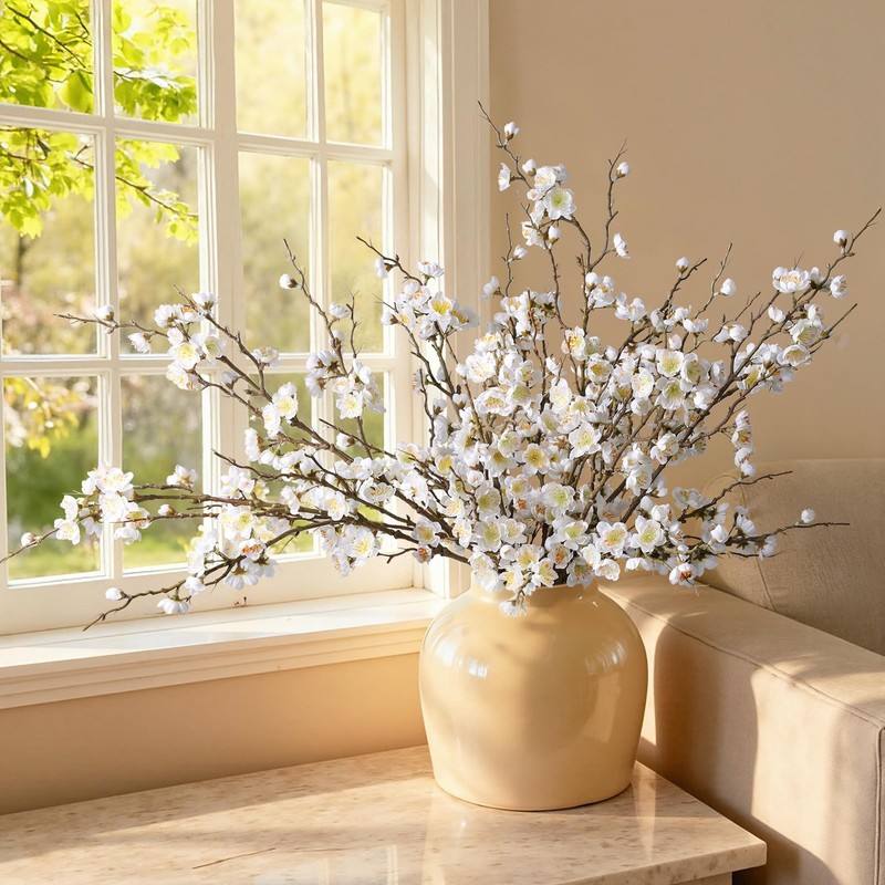 florisso 6 PCS Artificial Cherry Blossom Branches Spring Indoor Decoration, Faux gallery