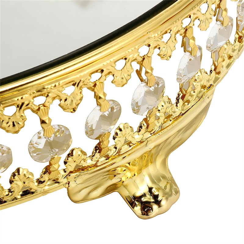 18in Round Mirror Cake Stand Crystal Metal Dessert Display Tray Gold Silver gallery