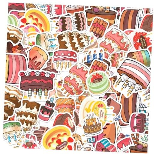 Birthday Cake Illustrations 50pcs Vinyl Stickers Pack for Birthday Aesthetic