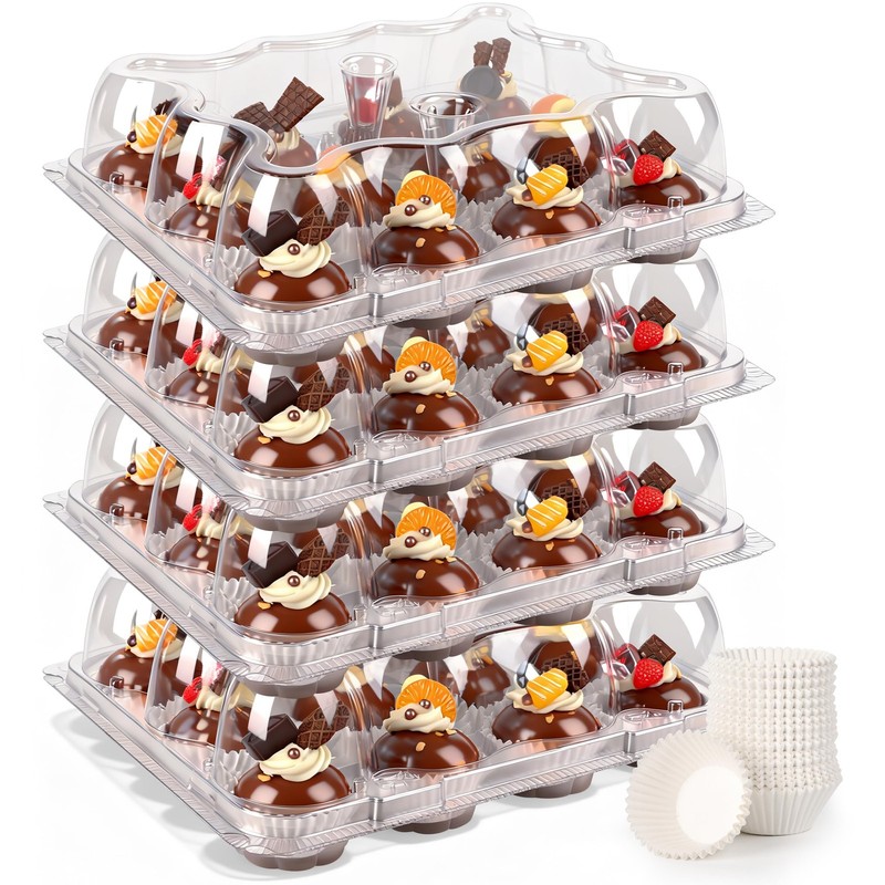 Mini recipientes para cupcakes con moldes para cupcakes, mini cajas apilables.