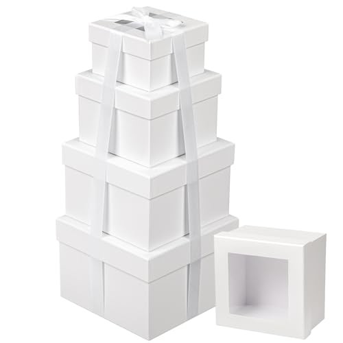 Square Gift Boxes with Lids - Set of 4 Gift Boxes with Clear Window for White gallery