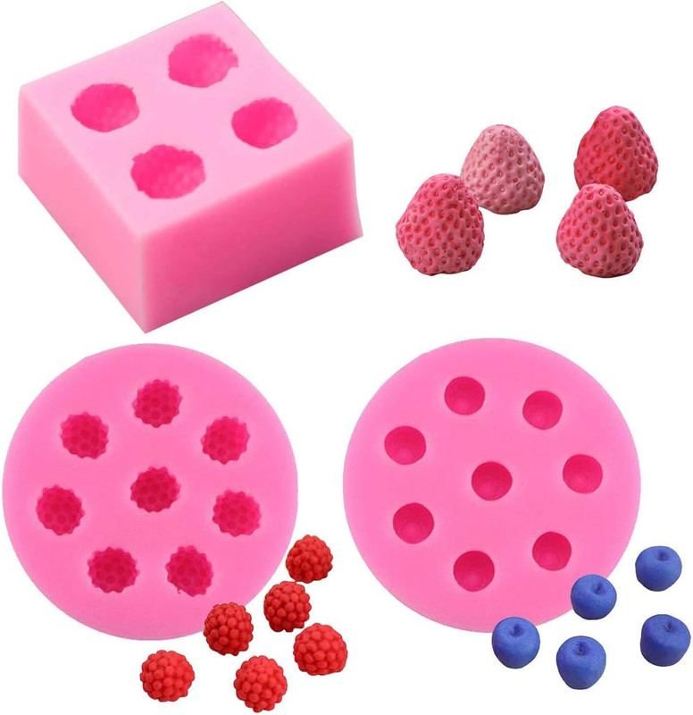 3Pcs/Set 3D Mini Strawberry, Raspberry & Blueberry Silicone Fondant Molds Soap gallery