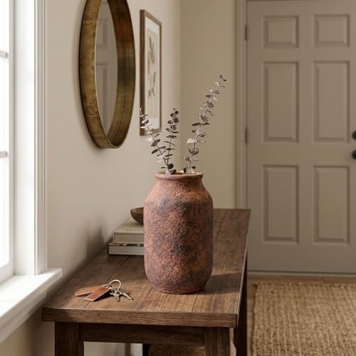 Rustic Terracotta Vase for Home Decor, 9 Inch Farmhouse Ceramic Vases for gallery
