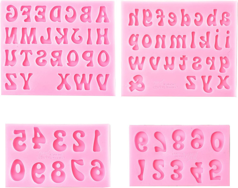 Silicone Fondant Mold Chocolate Molds,0-9 Number and 26 Letters Molds(4 Pack)