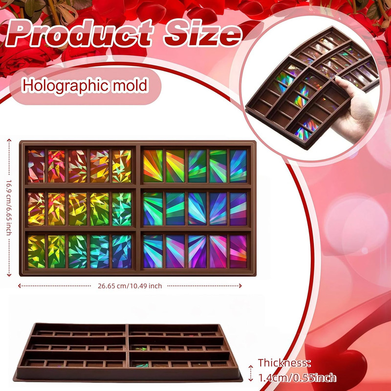 1 Pcs Holographic Chocolate Molds Valentine'S Day Resin Silicone Chocolate Bar D gallery