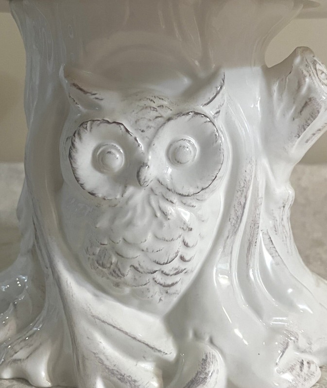 Pier 1 One Imports Owl Burrow Rustic Cream White Cake Stand Tree Faux Bois New gallery