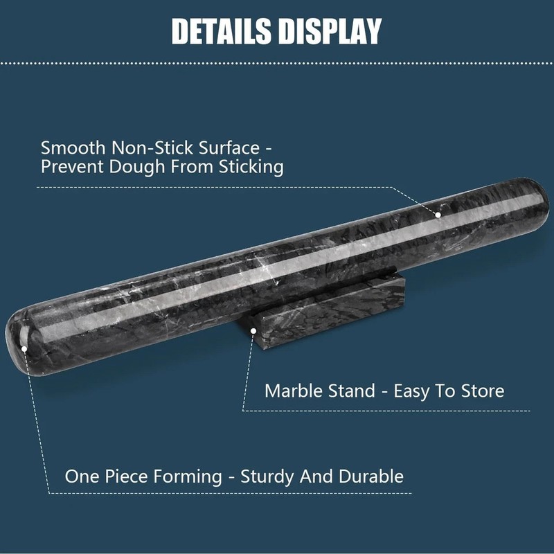 HESHIBI Marble Rolling Pin with Stand, 15.7" Black Stone French Heavy Polishe... gallery