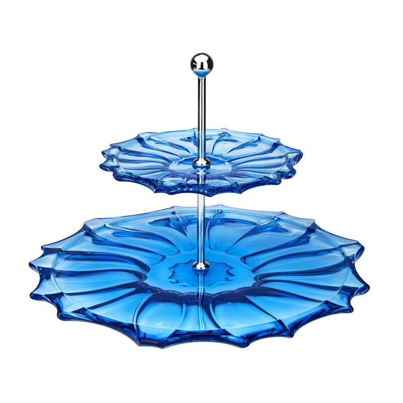 Crystal Hand-Crafted Decorative Round Tier Cake Stand – Blue-Sprayed, 8.5 Inches