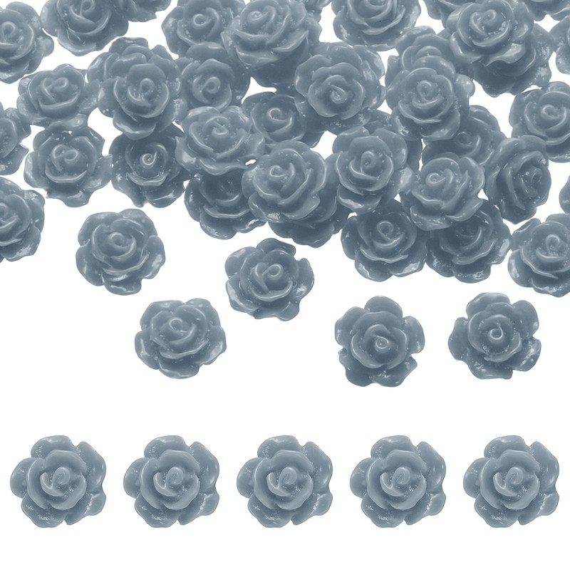 50 Pcs Grey Resin Rose Flower Beads, 10mm Flatback Flower Charm