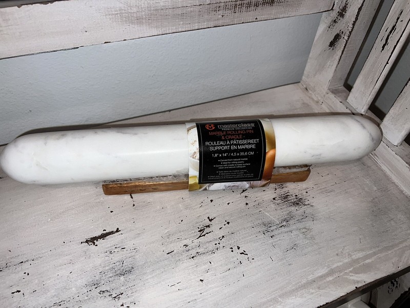 Masterclass White & Gray Marble Rolling Pin & Cradle 14” Premium Collection NEW gallery