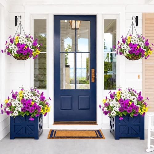 18 Stems Artificial Pansies Flowers 18Pcs with Butterfly Purple White Yellow gallery