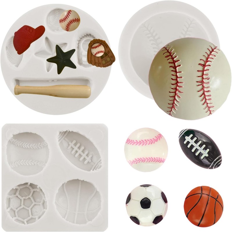 Baseball Silicone Molds Baseball Bat Glove Hat Fondant Mold Basketball Football