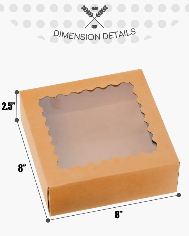 Auto-pop up 50 Packs Bakery Box With Window 8x8x2.5 inch Brown Pie Boxes Pastry gallery