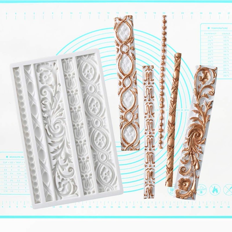 Palksky DIY Baroque Scroll Relief Cake Border Silicone Mold/Vintage Curlicues Fo gallery