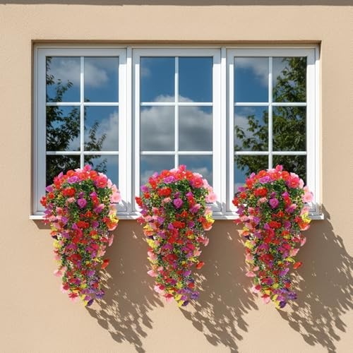 4pcs Artificial Hanging Plants for Outdoor, Fake Multicolor Morning Glory gallery