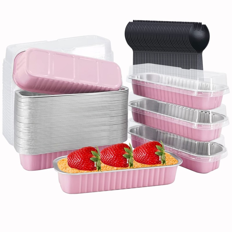 Mini Loaf Cake Pans with Lids 50 Pack,6.8oz Foil Baking Tins