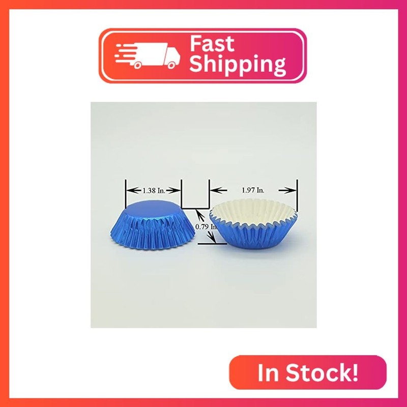 Huaswan Blue Foil Cupcake Liners Mini Paper Baking Cups for Party, Baby Shower a gallery
