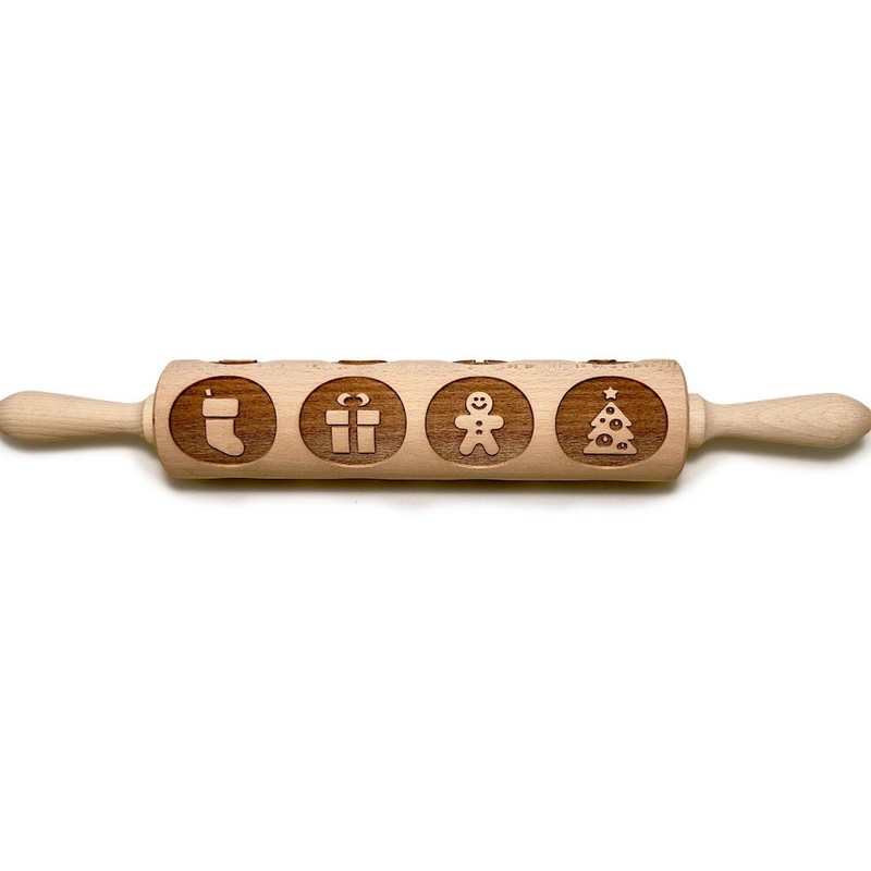 STODOLA Embossed Rolling Pin with Christmas Tree Pattern For Engraved Cookies