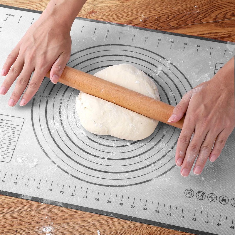 Wood Rolling Pin, Wood French Roller Pin with Silicone Baking Mat, Beech Wood... gallery