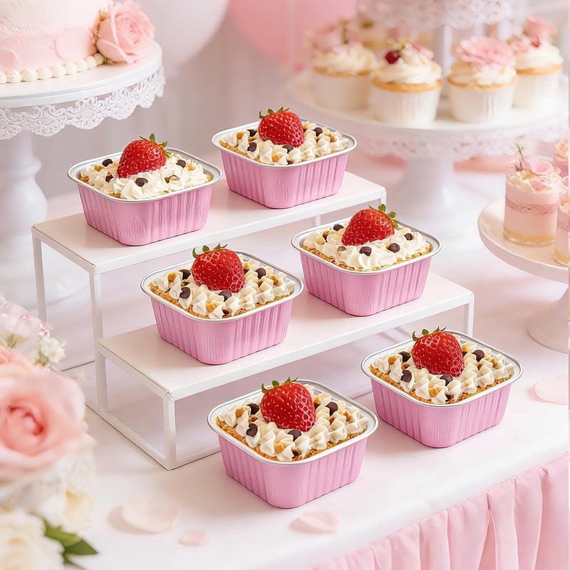 50 Pcs Mini Cake Pans with Lids and Spoons Aluminum Foil Mini Square Baking C... gallery