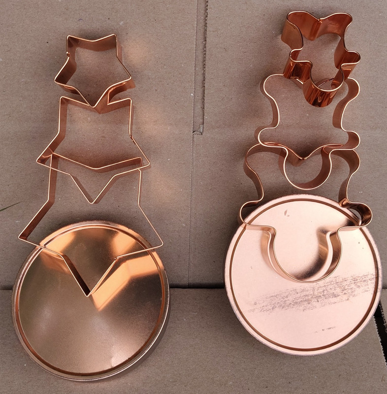 Nesting Gingerbread Man & Star Cookie Cutter Set w/ Copper Storage Tins 6 Pc