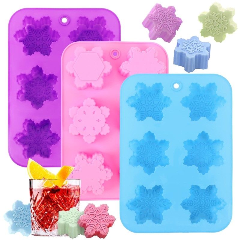 Snowflake Molds, 3Pcs Christmas Silicone Cake Trays 3D Snowflake Cookie Soap …