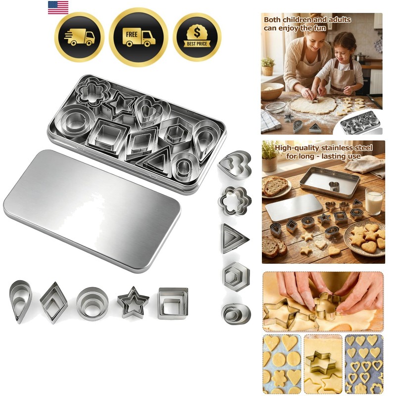 shuielia 30Pcs Mini Geometric Cookie Cutter Set with Box – Stainless Steel Sm…