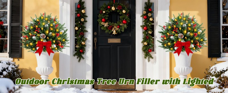 Set of 2 30 Inch Pre-lit Outdoor Christmas Tree, Hangable Decor, Timer, gallery