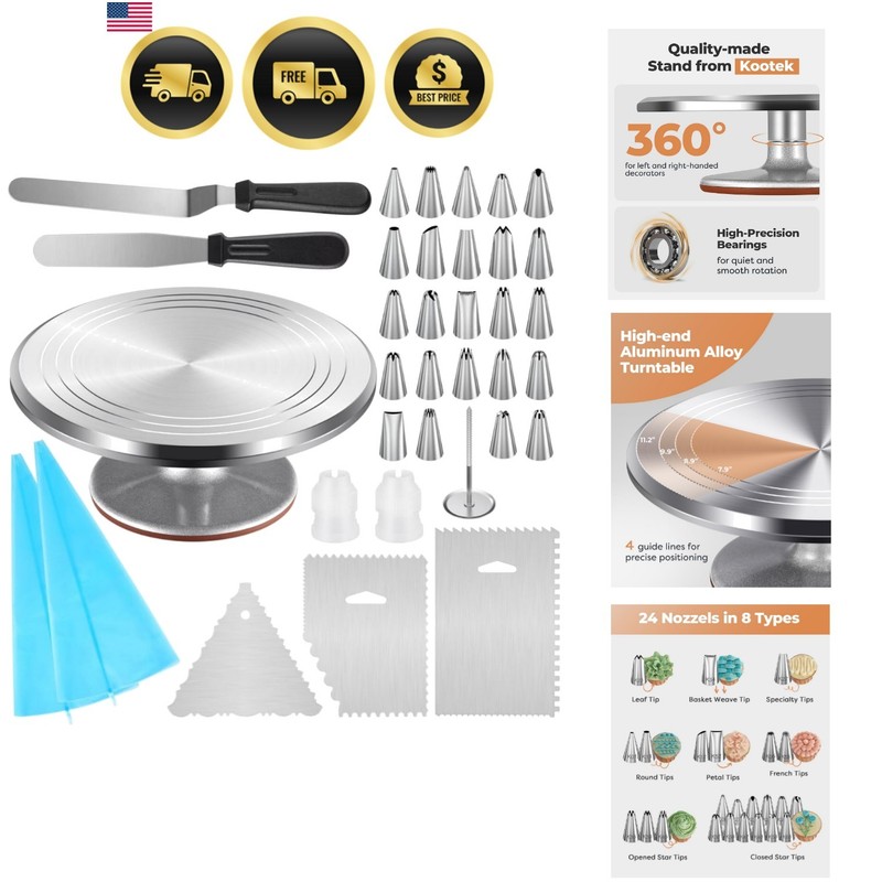 Aluminium Cake Turntable, 12 Inch Rotating Cake Stand, 35 pcs Cake Decorating…