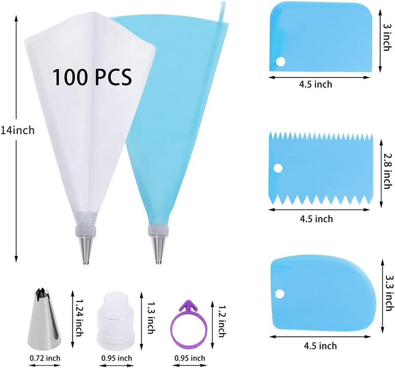 Piping Bags and Tips Set, 100Pcs 12 Inch Pastry Bags, Icing Bags Disposable for gallery