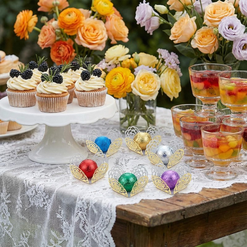 50 PCS Truffle Wrappers Gold Chocolate Cups Small Flared Candy Paper Square gallery