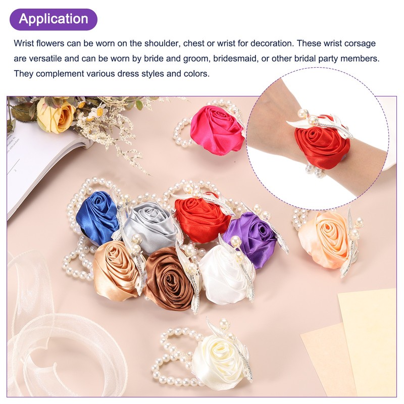 2 Piece Artificial Flower Bracelets for Wrist Corsage, 2.4 x 2.8 Inches Gold gallery