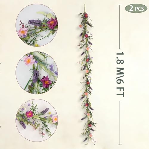 2PCS Spring Pink Lavender Vine Garland Artificial Flower Decor for Front 6ft gallery