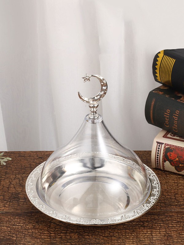 Metal Ramadan Tray with Clear Dome Lid Mini Cake Candy Tray JQ gallery