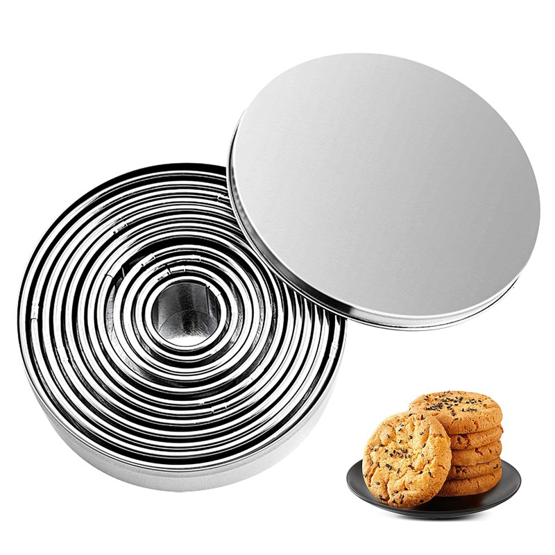Juego de 12 cortadores de galletas redondos de acero inoxidable para repostería