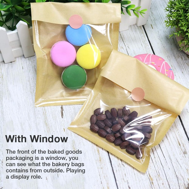 100-PCS Brown Paper Bakery Bags with Window 5.1x7.5 inch for Cookies Pastry gallery