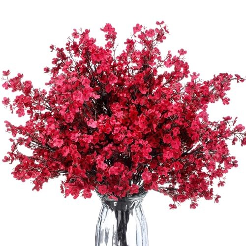 24 Pcs Babys Breath Silk Artificial Flowers Red Faux Flower 19.6 Inch