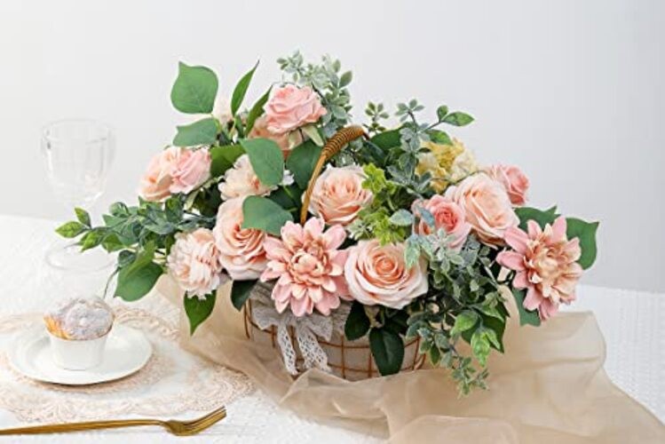 Artificial Flowers Combo Box Set Gradient Color Flower Leaf with Stems Peach gallery
