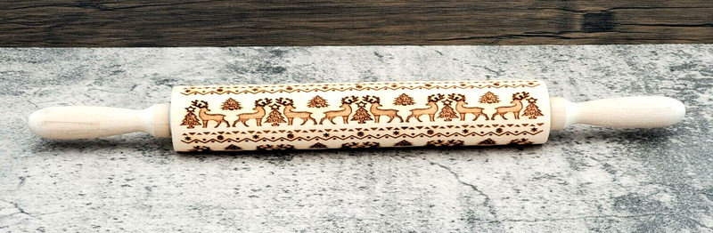 Christmas Rolling Pin Baking Cookies Dough Cookie Cake Engraved Roller Embossing