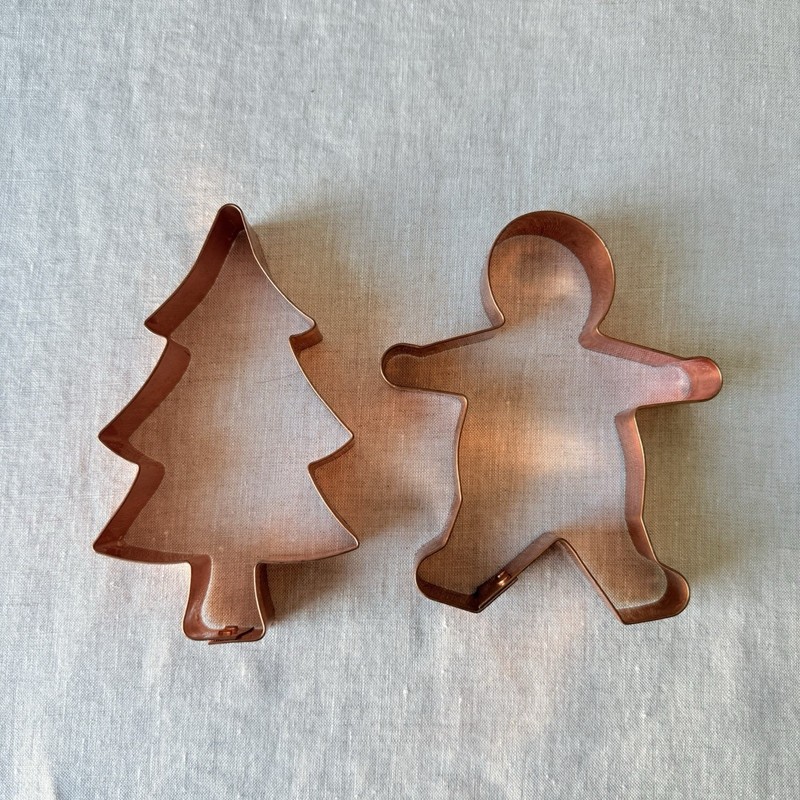 Copper Cookie Cutters Lot Of 2 Christmas Tree Gingerbread Man Holiday 4.25x 5