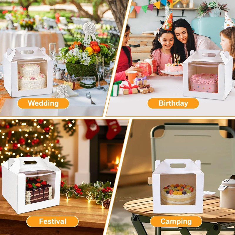 10 Pcs Cake Boxes 10 Inch with Handle, 10x10x8 Inches Tall Cake Box with Wind... gallery