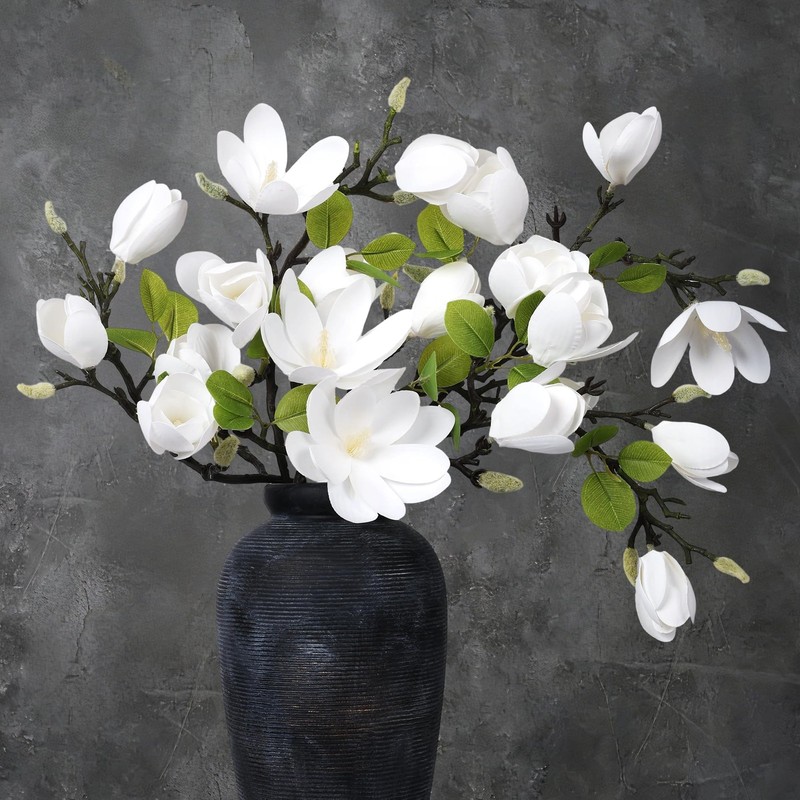 Ivydale 5Pcs Artificial Magnolia Flowers Stems Fake White Magnolia Floral Buds gallery