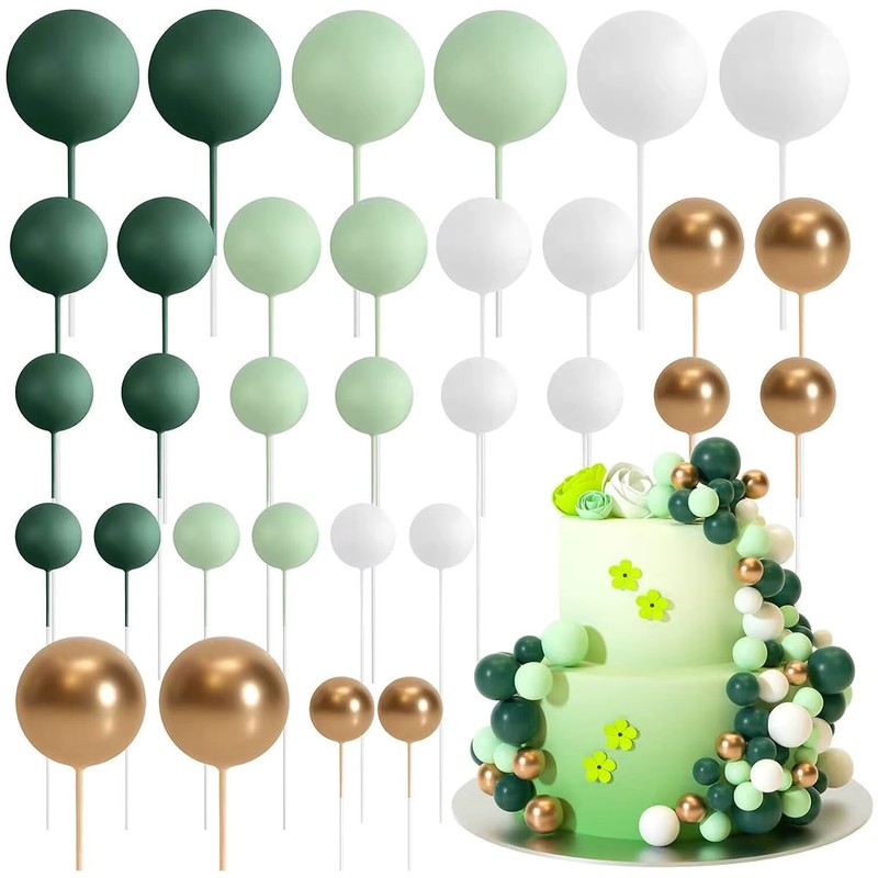 32Pcs Green Ball Cake Topper Mini Balloons Sticks Foam Balls Cake