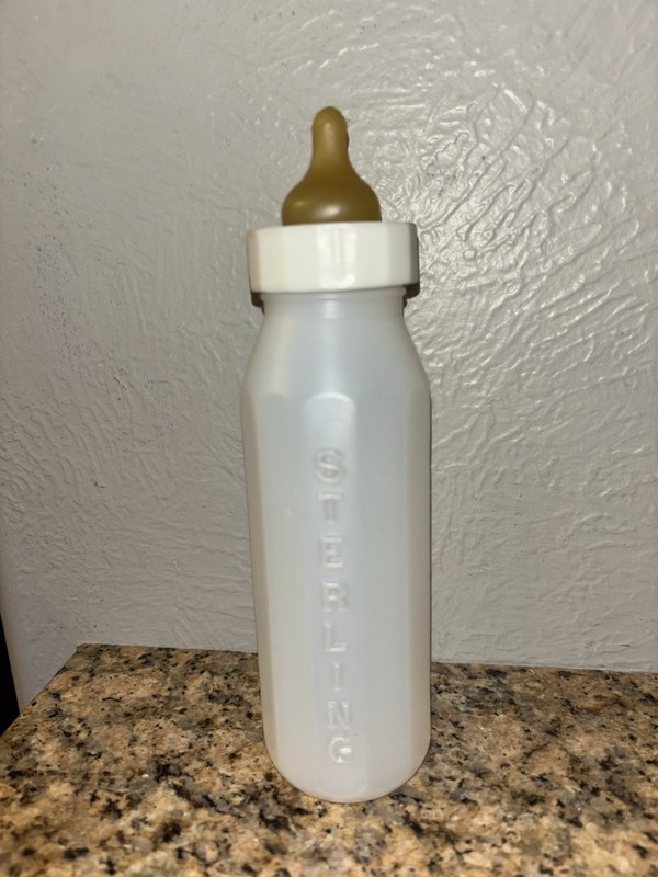 Vintage Sterling Baby Bottle White Plastic with Rubber Nipple,8 oz, USA