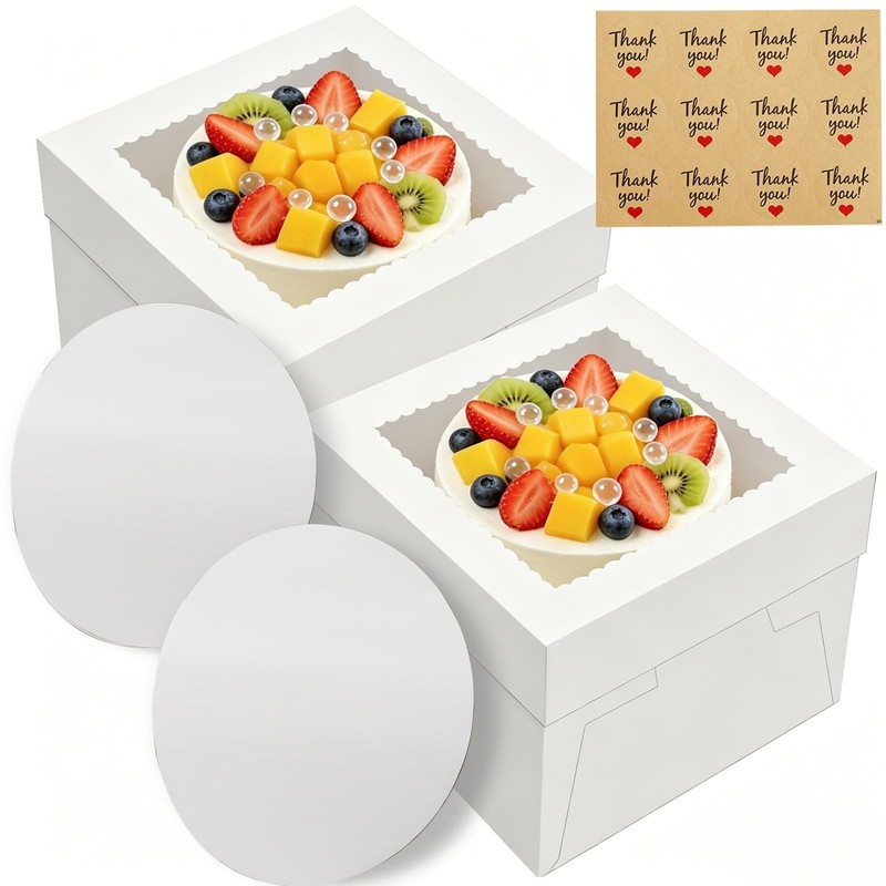 BONXAXK 2 Pack Cake Boxes, 12x12x8 Inches Tall 12 x 12 x 8 inches, White